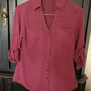 Express Red Cuffed Sleeve Button Down Shirt